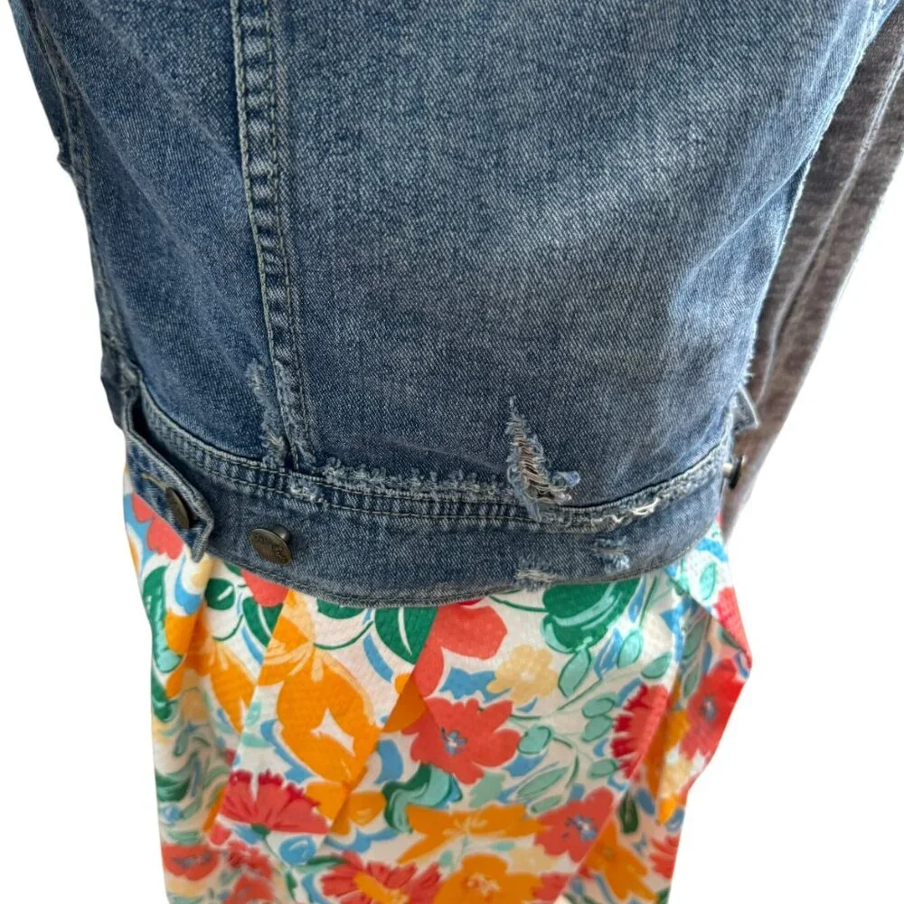 Free People Blue Hood Distressed Denim/Knit Jean Jacket. Size: XS/P - Picture 4 of 7